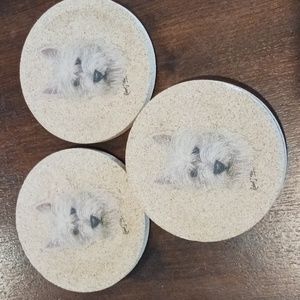 West Highland White Terrier/Dog coaster set 4 sandstone signed by Robert J May